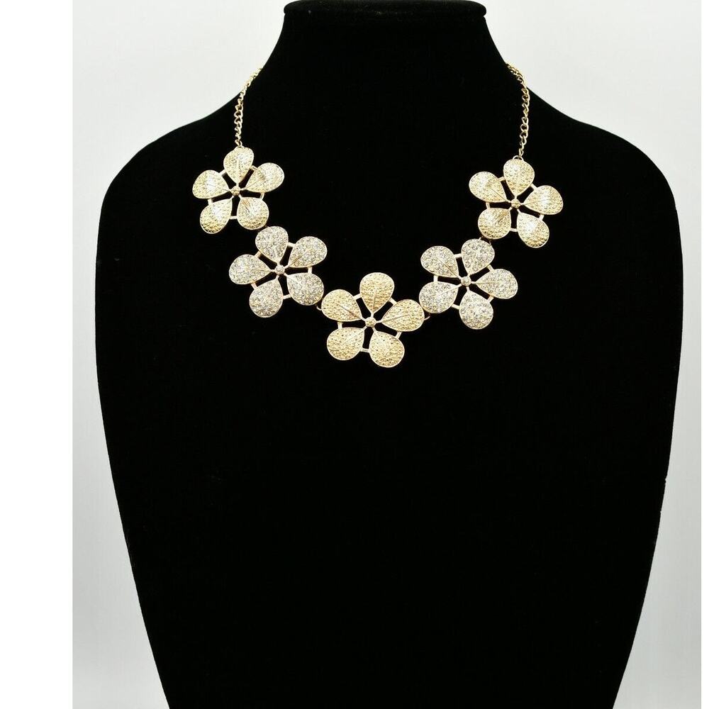 Statement Collar Necklace Flower Sparkling Rhinestone Crystal Gold Silver BinM